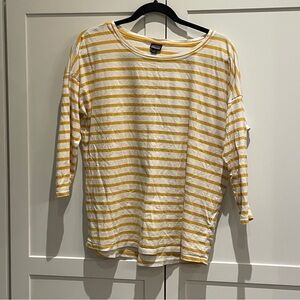 Patagonia Yellow and White Striped Boat neck Shirt size large, 

100% cotton